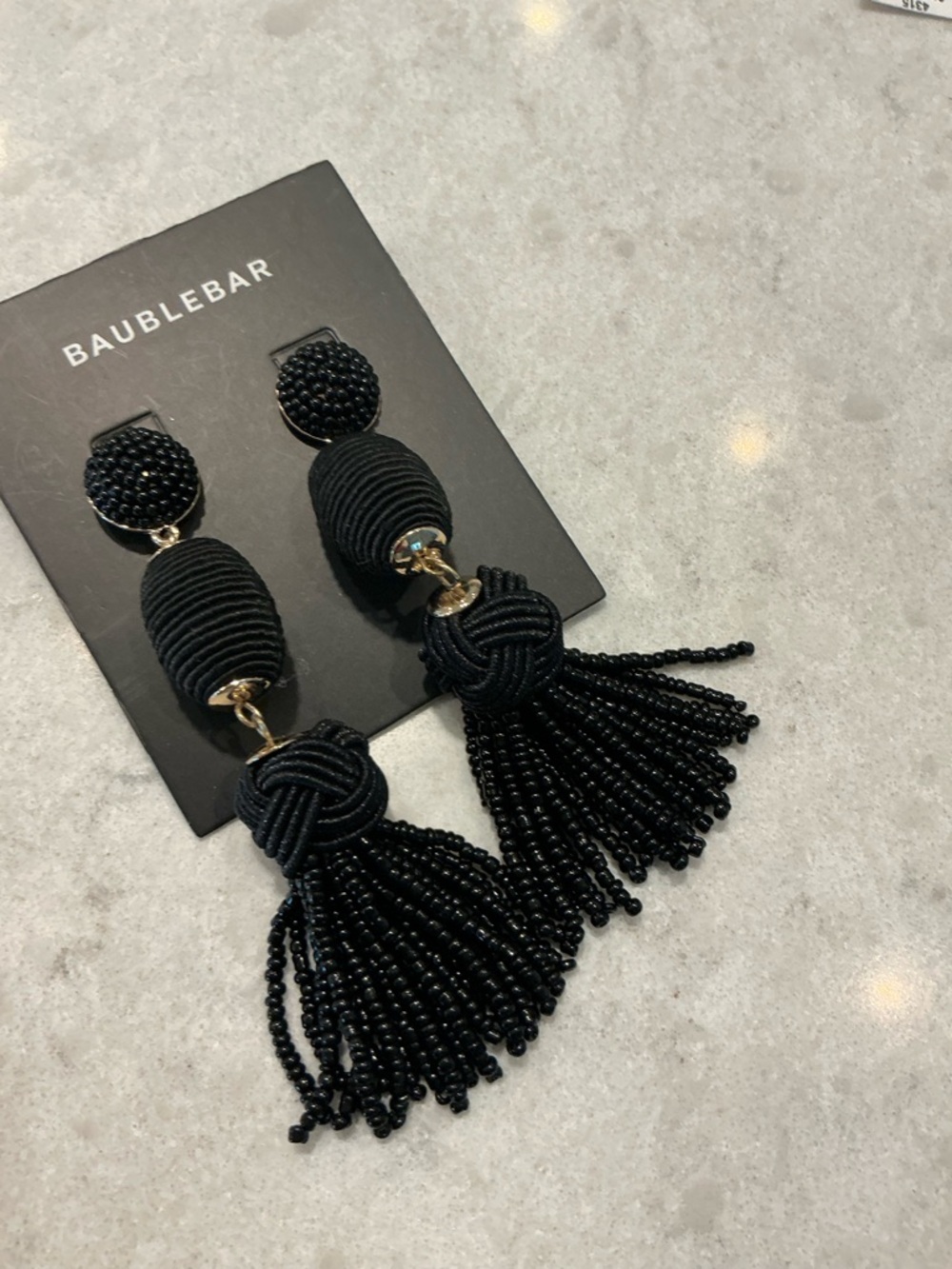 BaubleBar Black Beaded Rope Tassel Drop Earrings